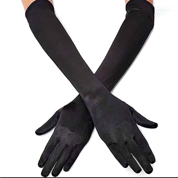 Black Satin Long Evening Gloves NEW 🏷️ - Picture 2 of 4